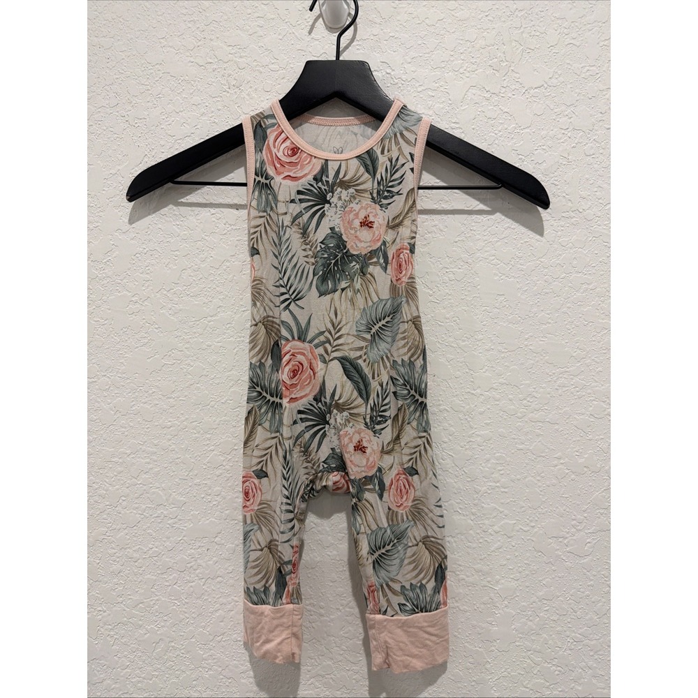 The Simple Seed Pink Floral Leaf Print One Piece Bamboo Blend Size 6-12 Months